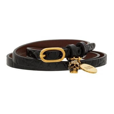 Alexander Mcqueen Black Croc Multi Wrap Bracelet