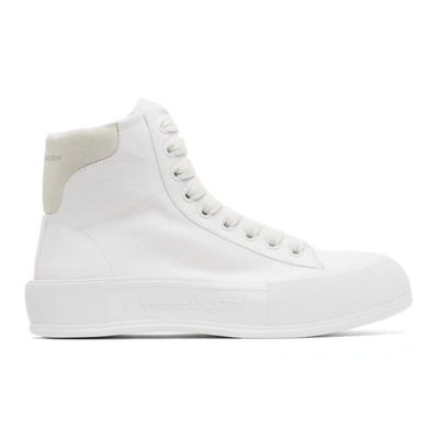 Alexander Mcqueen White Deck Plimsoll High-top Sneakers In Optical White