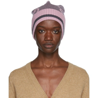 Gucci Grey And Pink Gg Cashmere Beanie Hat