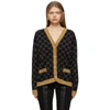 Gucci Womens Blue/gold Monogram-pattern Ribbed-trim Cotton-blend Knitted Cardigan In 4921 Blue/gold