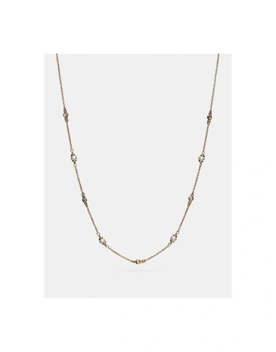 Coach Classic Crystal Pearl Necklace In Gold