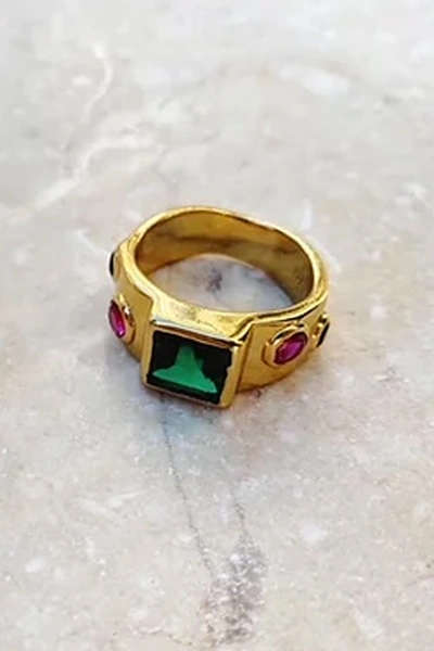 Shyla 22ct Gold-plated Lolita Square Cocktail Ring In Emerald Green