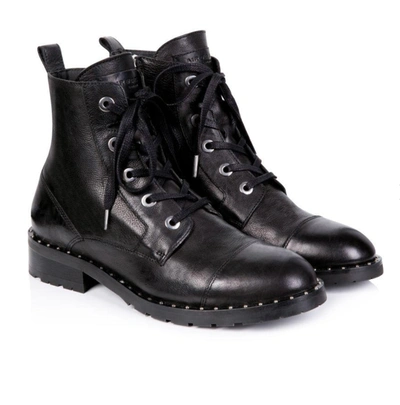 Air & Grace Jessa: Black Leather Lace-up Boots