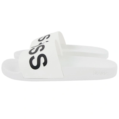 Hugo Boss Logo-embossed Slides In Weiss