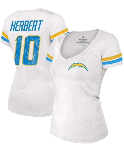 Fanatics Women's Justin Herbert White Los Angeles Chargers Name Number V-neck T-shirt