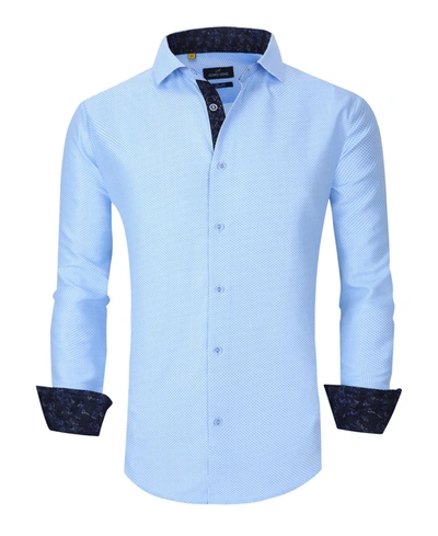 Azaro Uomo Men's Slim Fit Business Nautical Button Down Dress Shirt In Light Blue
