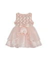 RARE EDITIONS BABY GIRLS BASKET WEAVE SOCIAL DRESS WITH TWO TIERED RIBBON SKIRT