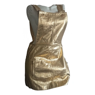 Pre-owned Faith Connexion Leather Mini Dress In Gold