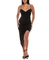 Emerald Sundae Juniors Womens Crepe Asymmetrical Bodycon Dress In Black