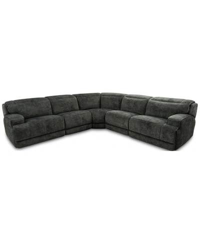 Mwhome Sebaston 4-pc. Fabric Sectional With 2 Power Motion Recliners, Created For Macy's In Highlander Midnight