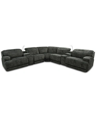 Mwhome Sebaston 6-pc. Fabric Sectional With 2 Power Motion Recliners And 2 Usb Consoles, Created For Macy's In Highlander Midnight