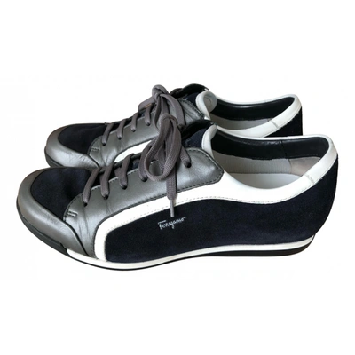 Pre-owned Ferragamo Leather Low Trainers In Navy