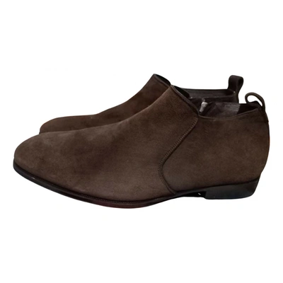 Pre-owned Ferragamo Velvet Ankle Boots In Brown
