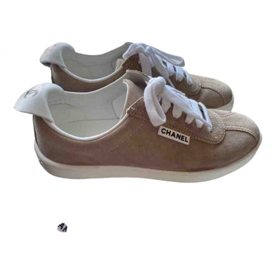Pre-owned Chanel Leather Trainers In Beige