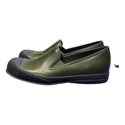 Pre-owned Prada Monolith Leather Flats In Green