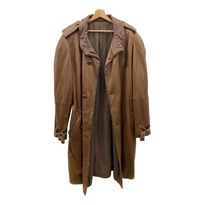 Pre-owned Versace Leather Trench In Brown