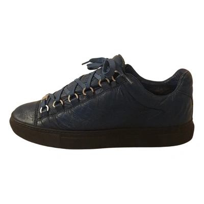 Pre-owned Balenciaga Arena Leather Trainers In Blue
