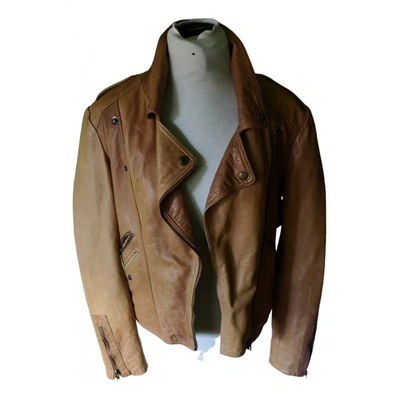 Pre-owned Selected Leather Jacket In Camel