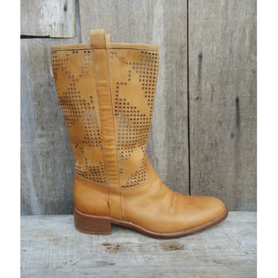 Pre-owned Sartore Leather Boots In Beige
