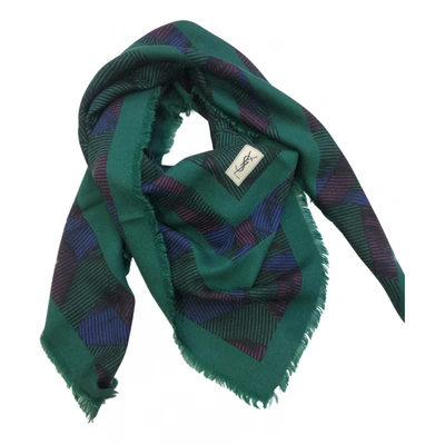 Pre-owned Saint Laurent Wool Scarf & Pocket Square In Green