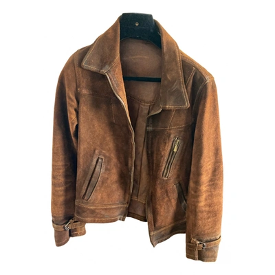 Pre-owned Golden Goose Leather Biker Jacket In Brown
