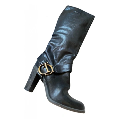 Pre-owned Dior Leather Western Boots In Black