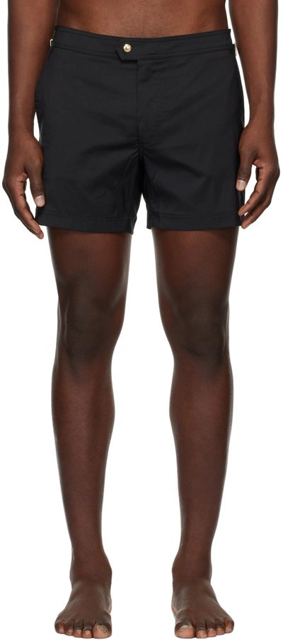 Tom Ford Adjustable-waist Micro-poplin Swim Shorts In Black