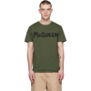 Alexander Mcqueen Green Cotton T-shirt With Logo Print In 0914 Khaki/mix