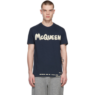 Alexander Mcqueen Navy Graffiti T-shirt In 0903 Navy/mix