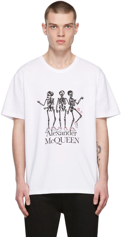 Alexander Mcqueen White Cotton T-shirt With Skull Print In White,black,red