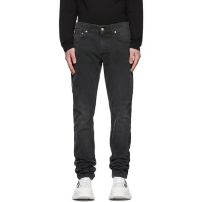 Alexander Mcqueen Grey Embroidered Graffiti Jeans In 1001 Black Washed