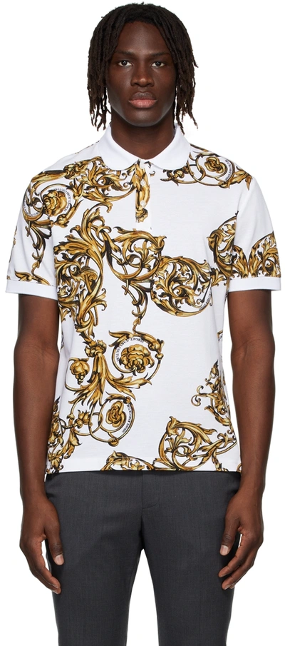 Versace Jeans Couture Baroque Pattern-print Polo Shirt In White