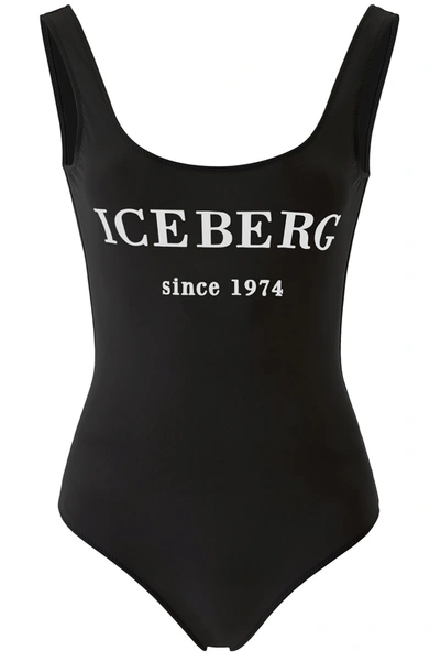 Iceberg Logo Printed Swimsuit In Black,white