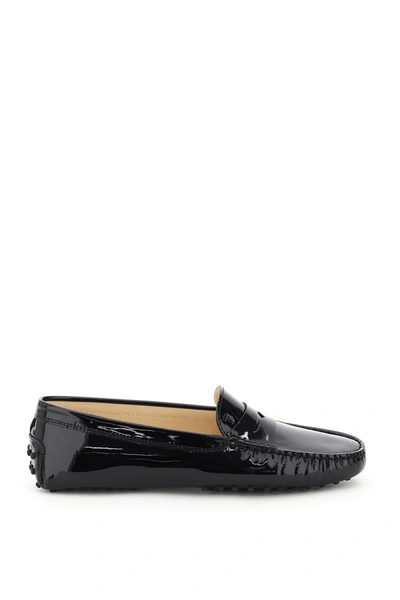 Tod's Gommino Moccasins In Patent-effect Leather In Black