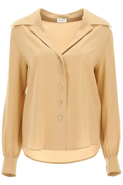 Saint Laurent Camicia In Crepe De Chine Di Seta In Beige