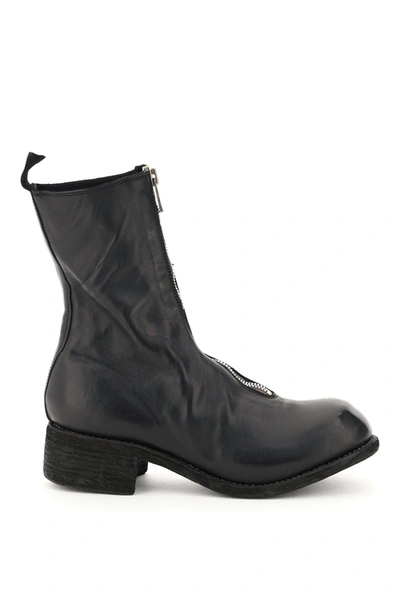 Guidi Front Zip Leather Ankle Boots In Black