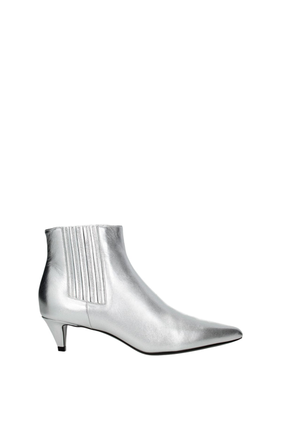 Celine Ankle Boots Leather In Silver