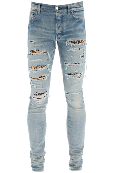 Amiri Leopard Thrasher Cotton Denim Jeans In Clay Indigo | ModeSens 