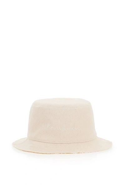Ruslan Baginskiy Cappello Bucket Twill Con Perle E Conchiglie In Beige