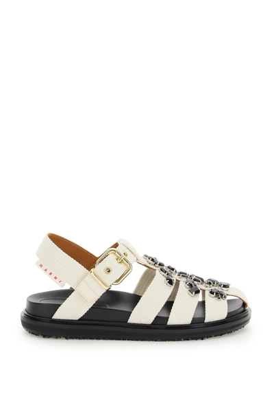 Marni Embellished Strappy Sandals In Neutrals