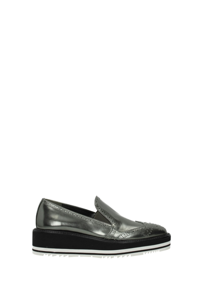 Prada Loafers Leather In Gray