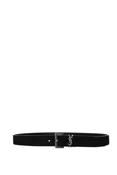 Saint Laurent Monogram Leather Belt In Nero
