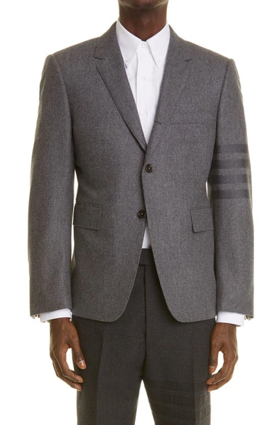 Thom Browne Flannel Classic Tonal 4-bar Sport Blazer In Med Grey