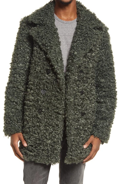 Cult Of Individuality Shag Sherpa Peacoat In Green