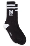 Amiri Logo-intarsia Ribbed Stretch Cotton-blend Socks In Black