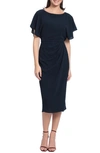 Maggy London Flutter Sleeve Midi Dress In Navy Blazer