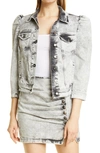 Retroféte Willa Gathered Denim Miniskirt In Light Acid Grey