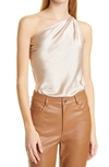 Cami Nyc Darby Asymmetric Charmeuse Bodysuit In Latte