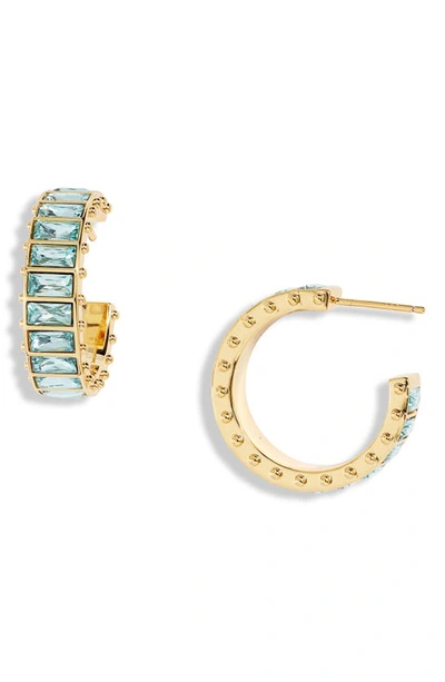Short & Suite Baguette Crystal Eternity Hoop Earrings In Blue