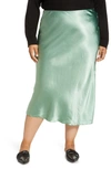 Vince Side Slit Satin Midi Skirt In Hemlock